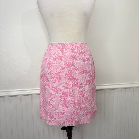 Lily Pulitzer Size 8 Seahorse Print Mini Skirt Pink Lined Linen Blend Summer - Picture 2 of 9